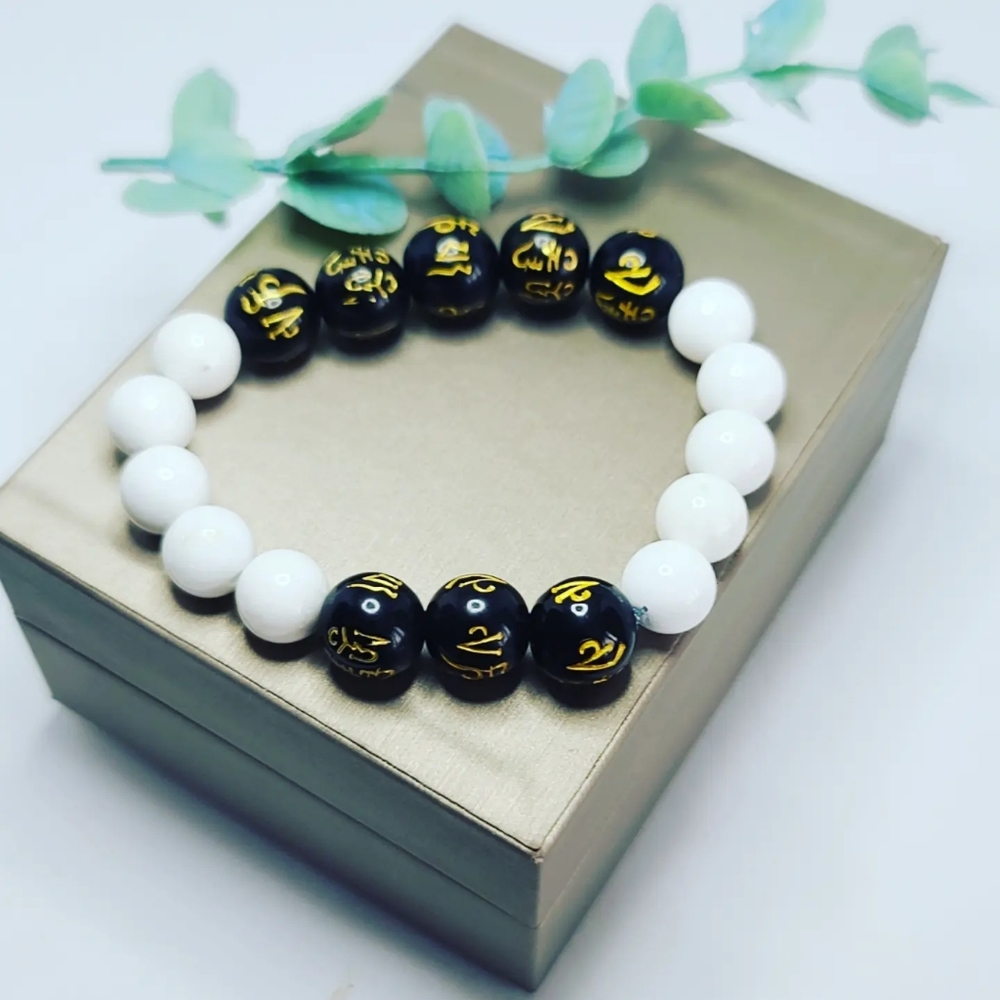White Agate, Black Om Mani padme hum